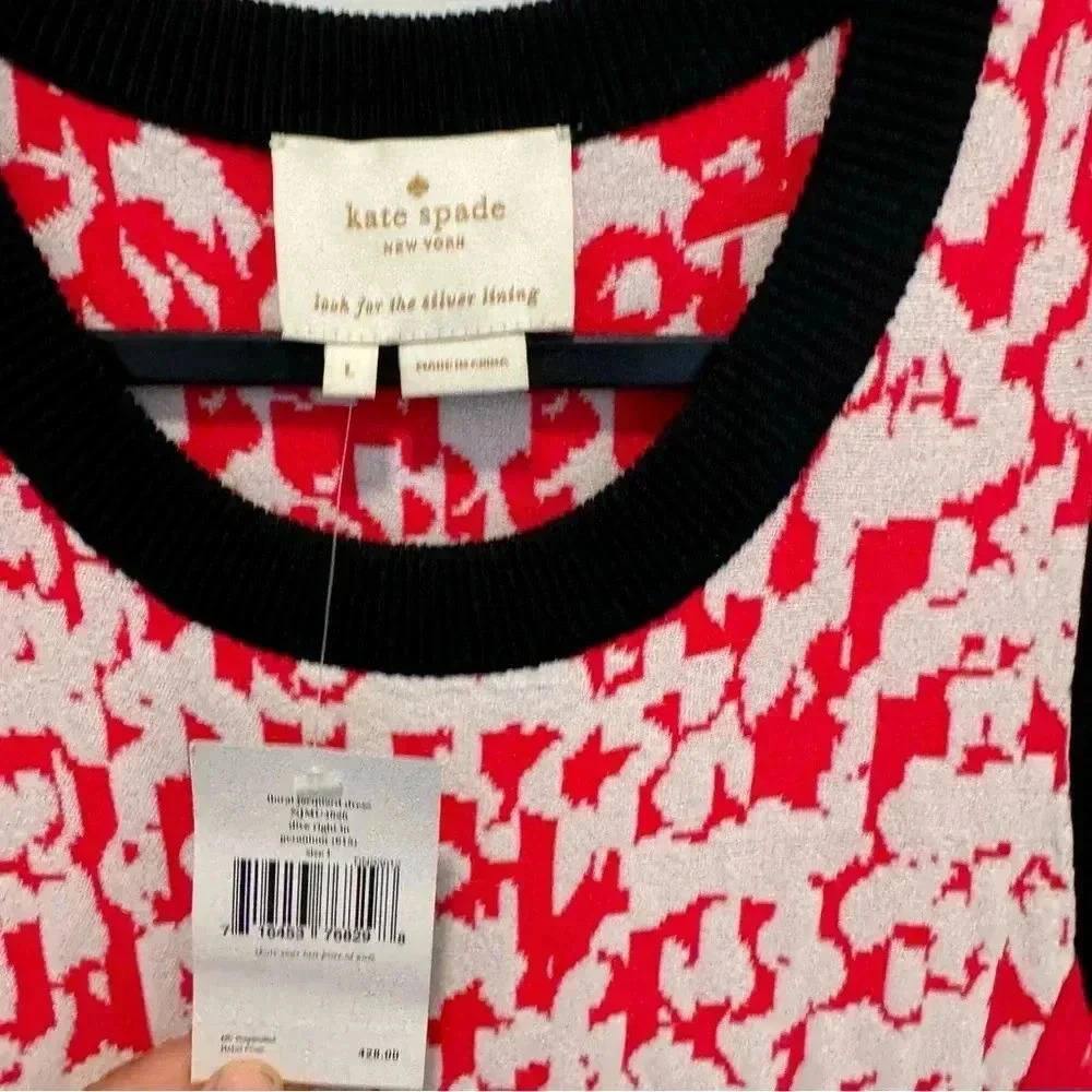 Kate Spade Floral Jacquard Knit Dress in Dive Right In Geranium Womens L - Picture 4 of 13